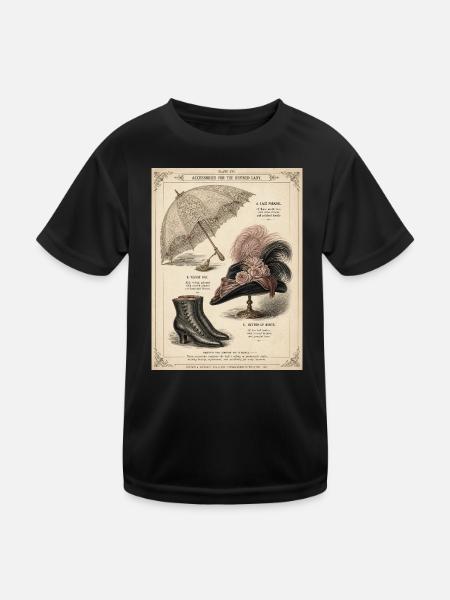 Victorian Parasol and Vintage Accessories - Kids Functional T-Shirt - black - Front