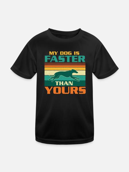 Mein Hund ist schneller, Windhund-Humor - Kinder Funktions-T-Shirt - Schwarz - Vorne