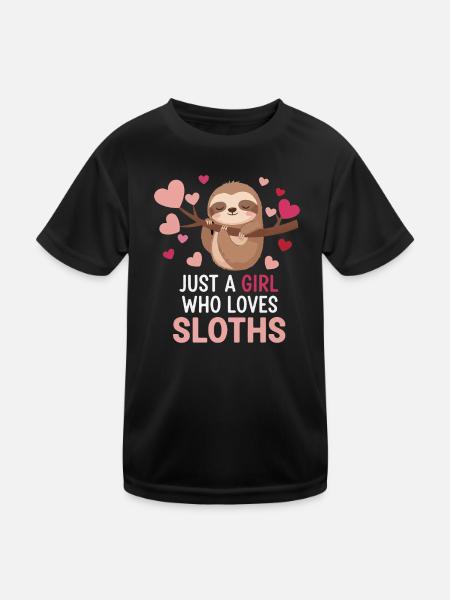 Faultierliebe: Just a Girl Sloths - Kinder Funktions-T-Shirt - Schwarz - Vorne