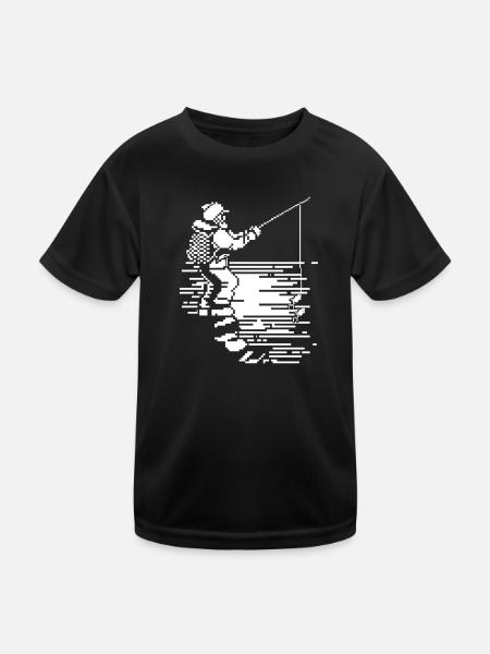 Angeln Pixel Art - Kinder Funktions-T-Shirt - Schwarz - Vorne