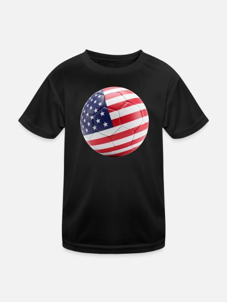 USA-FLAGGE AUF EINEM FUSSBALL - Kinder Funktions-T-Shirt - Schwarz - Vorne