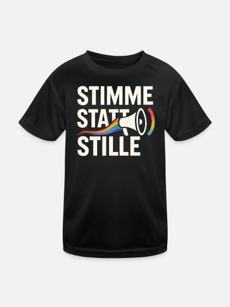 Stimme statt Stille Pride Statement Vielfalt - Kinder Funktions-T-Shirt - Schwarz - Vorne