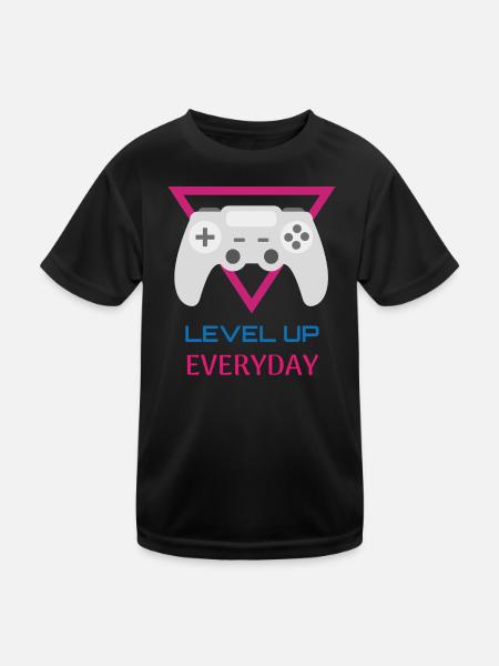 Level Up Everyday Gamer - Kinder Funktions-T-Shirt - Schwarz - Vorne