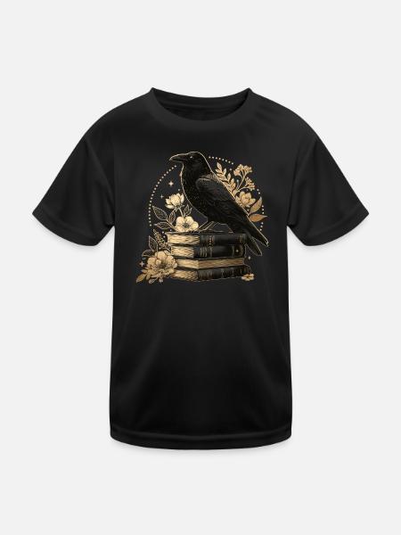 Rabe auf Büchern - Kinder Funktions-T-Shirt - Schwarz - Vorne