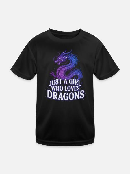 Drachenliebe: Girl liebt Drachen - Kinder Funktions-T-Shirt - Schwarz - Vorne
