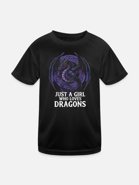 Mädchen liebt Drachen Grafik - Kinder Funktions-T-Shirt - Schwarz - Vorne