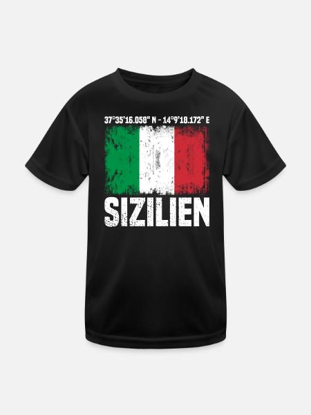 Sizilien Koordinaten - Kinder Funktions-T-Shirt - Schwarz - Vorne