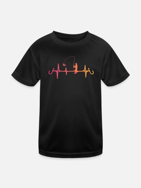 Angeln Sunset Heartbeat Angler Angelrute - Kinder Funktions-T-Shirt - Schwarz - Vorne