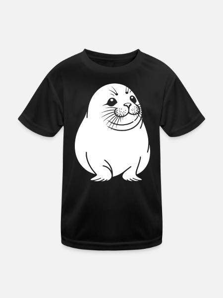 Knuffige Robbe Silhouette Tiermotiv - Kinder Funktions-T-Shirt - Schwarz - Vorne
