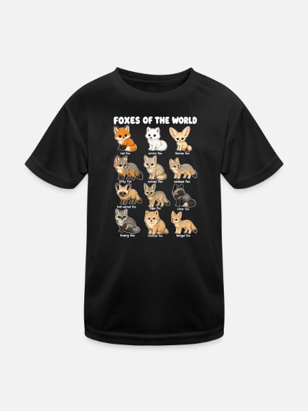 Foxes of the World Wildlife Diagram Red Arctic Fox - Kids Functional T-Shirt - black - Front