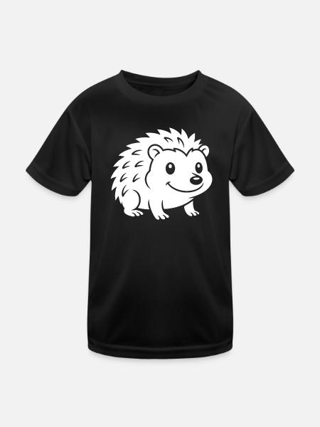 Hedgehog Silhouette Autumn Animal Motif - Kids Functional T-Shirt - black - Front