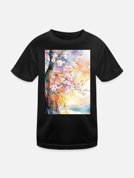Cherry trees in Aube Watercolor - Kids Functional T-Shirt - black - Front