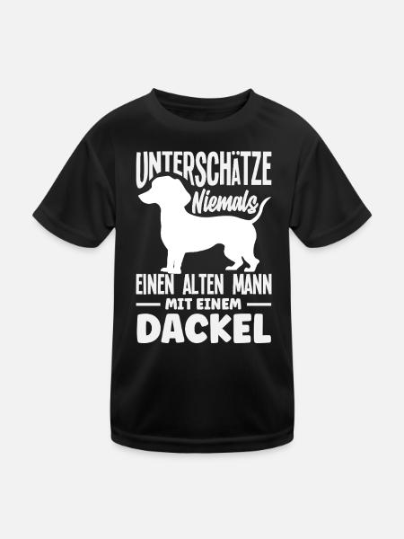 Alter Mann Mit Dackel - Kinder Funktions-T-Shirt - Schwarz - Vorne