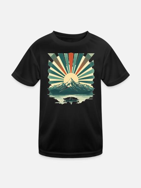 Sonnenaufgang über Bergsee - Kinder Funktions-T-Shirt - Schwarz