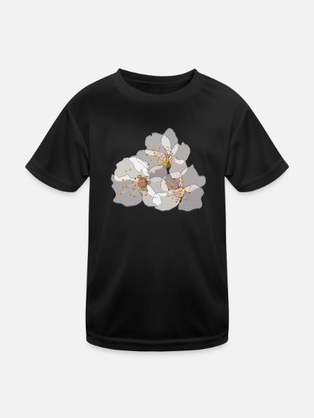 Cherry Blossoms | Zen Floral Illustration - Kids Functional T-Shirt - black - Front