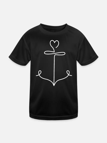 Anchor with heart in minimalist style - Kids Functional T-Shirt - black - Front