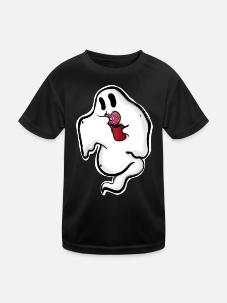 Ghost with donut and cup - Kids Functional T-Shirt - black - Front