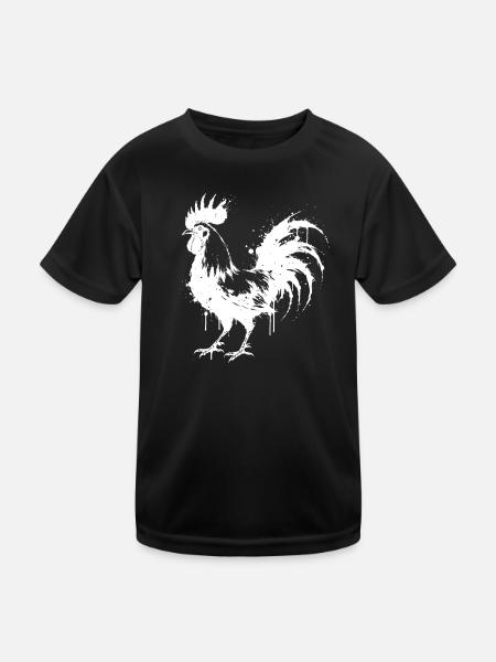 Abstract Rooster White Ink Splatter - Kids Functional T-Shirt - black - Front