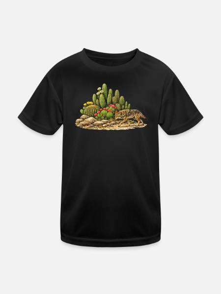 Cactus with Coyote - Kids Functional T-Shirt - black - Front