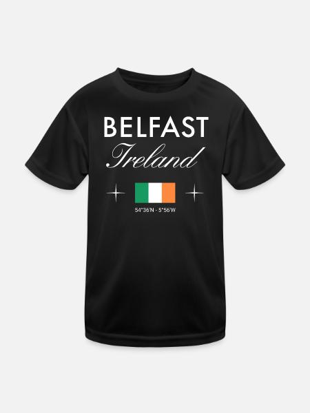 Belfast Northern Ireland Coordinates Travel Souvenir - Kids Functional T-Shirt - black - Front