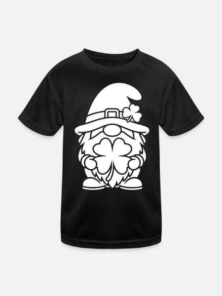 Lucky Dwarf with Shamrock - Kids Functional T-Shirt - black - Front