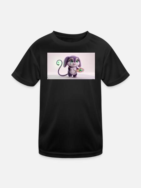 Cute Fluffy Creature Artist with Paint Palette and - Kids Functional T-Shirt - black - Front