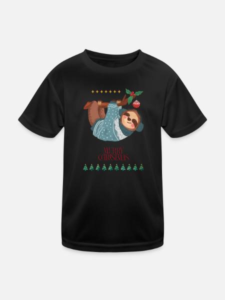 Lustiger Weihnachtslemur, der am Ast hängt - Kinder Funktions-T-Shirt - Schwarz