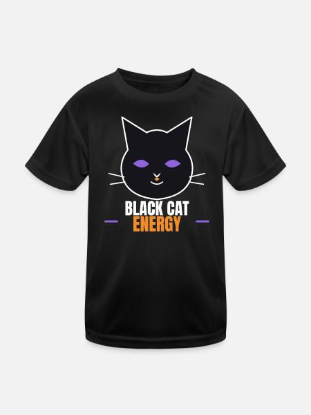Black Cat Energy Funny Halloween Cat - Kinder Funktions-T-Shirt - Schwarz - Vorne