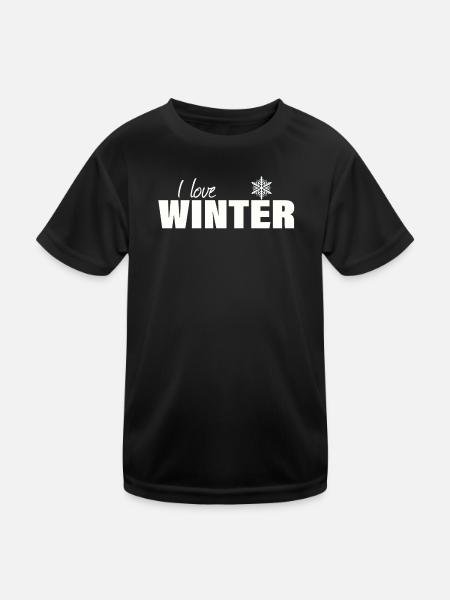 I LOVE WINTER - Kinder Funktions-T-Shirt - Schwarz - Vorne