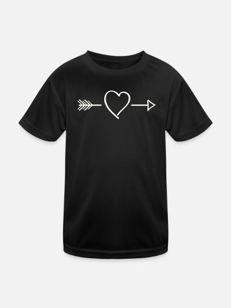 Herzpfeil Linienkunst - Kinder Funktions-T-Shirt - Schwarz - Vorne