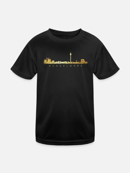 Düsseldorfer Skyline Düsseldorf (Vintage Goldgelb) - Kinder Funktions-T-Shirt - Schwarz - Vorne