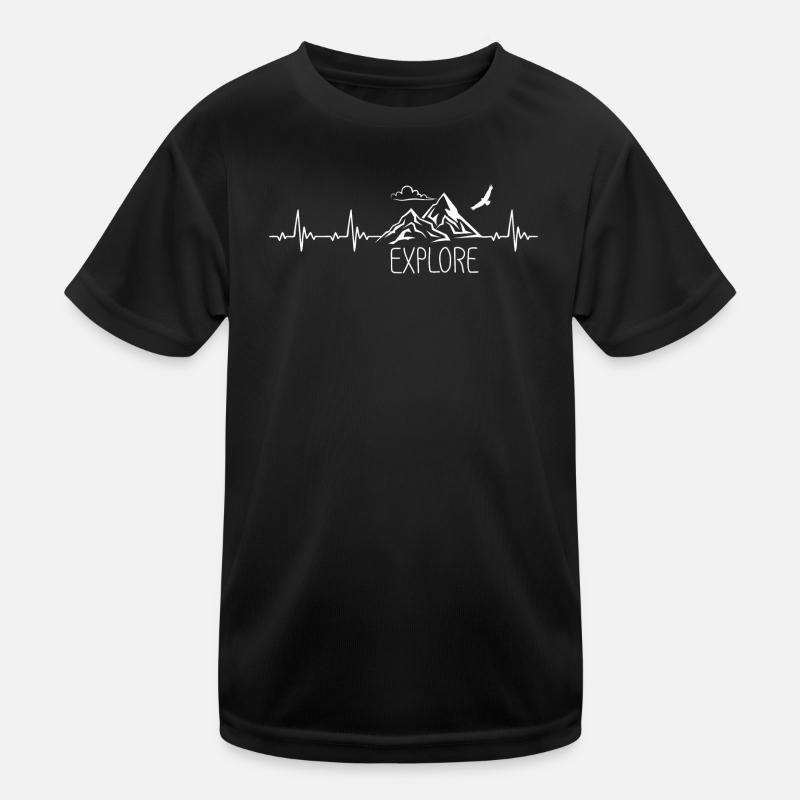 Explore Mountain Mountain Heartbeat Frequency Pulse ECG - Kids Functional T-Shirt - black