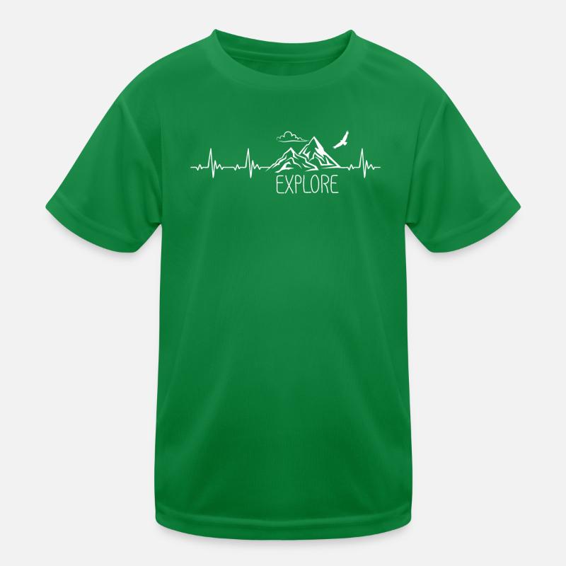 Explore Mountain Mountain Heartbeat Frequency Pulse ECG Kids Functional T-Shirt