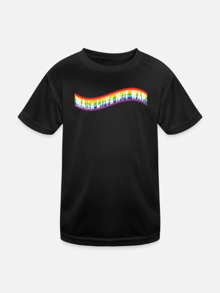 make love not war | Rainbow flag - Kinder Funktions-T-Shirt - Schwarz - Vorne