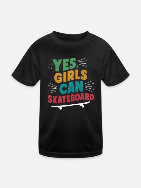 Cooles Skateboard Longboard Skater Mädchen - Kinder Funktions-T-Shirt - Schwarz - Vorne