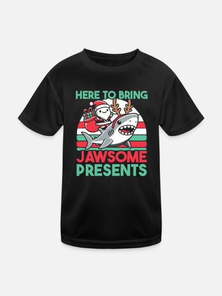 Hier, um Jawsome Geschenke zu bringen Weihnachten Wortspiel Hai - Kinder Funktions-T-Shirt - Schwarz - Vorne