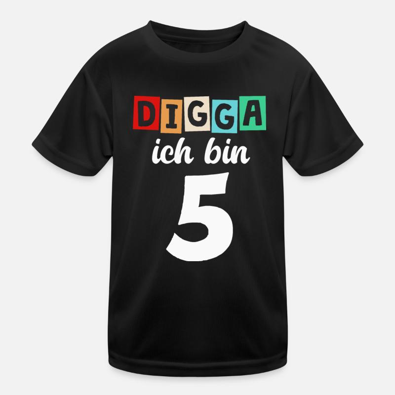 Digga Ich Bin 5 Jahre 5. Geburtstag - Kinder Funktions-T-Shirt - Schwarz