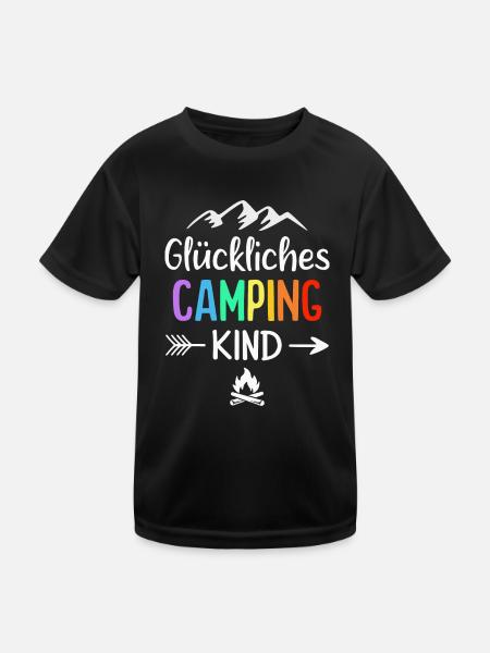 Glückliches Camping Kind Campingplatz Camper - Kinder Funktions-T-Shirt - Schwarz - Vorne