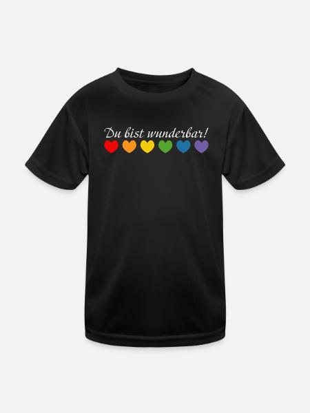Regenbogenherzchen du bist wunderbar white - Kinder Funktions-T-Shirt - Schwarz - Vorne