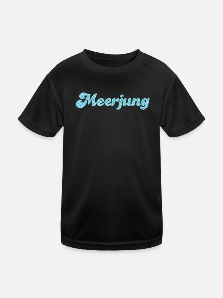 Meerjung Küste Meer Mann Fischkopp Schuppen Fan - Kinder Funktions-T-Shirt - Schwarz - Vorne