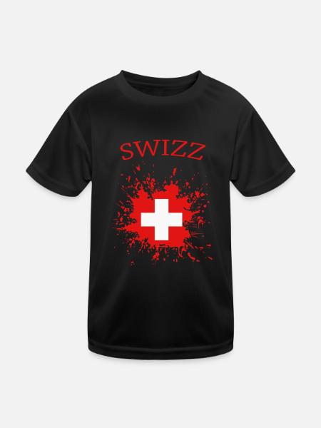 Schweiz, schweizer Flagge - Kinder Funktions-T-Shirt - Schwarz - Vorne