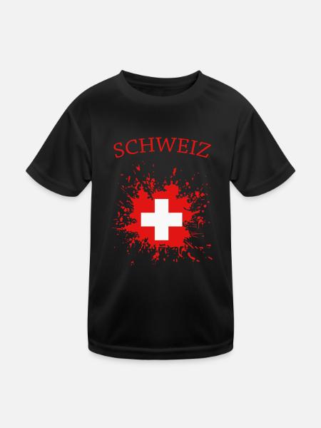 Dieses Schweizer Nationalflaggen Design ist für al - Kinder Funktions-T-Shirt - Schwarz - Vorne