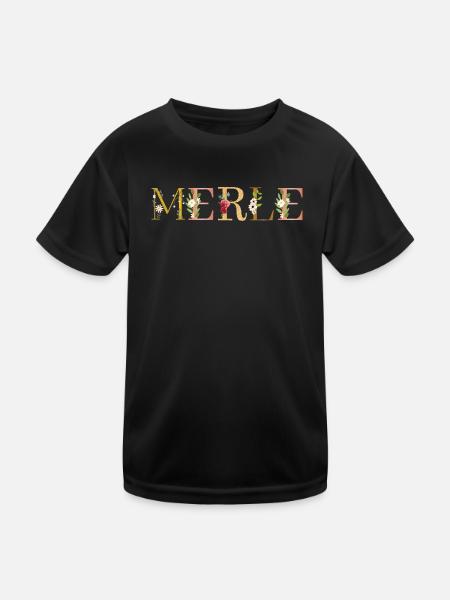 MERLE Name mit Blumen geschmückt - Kinder Funktions-T-Shirt - Schwarz