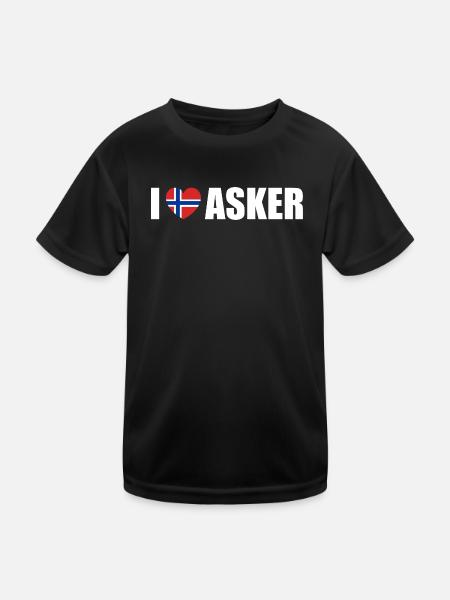 I love Asker Norwegen - Kinder Funktions-T-Shirt - Schwarz - Vorne