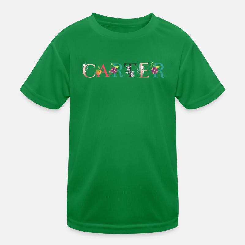 CARTER Name Art With Flowers Embroidered Kids Functional T-Shirt