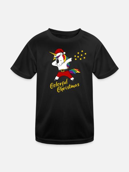 Weihnachten Einhorn colorful Christmas Geschenk - Kinder Funktions-T-Shirt - Schwarz - Vorne