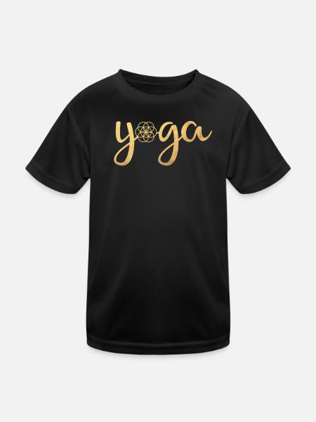 Yoga Yogi Handwriting Flower of Life Energy om - Kids Functional T-Shirt - black - Front