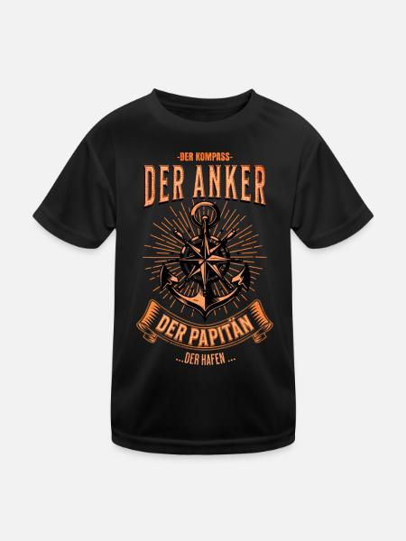 Papitän Papa Kapitän Vatertag Captain Anker Segler - Kinder Funktions-T-Shirt - Schwarz - Vorne