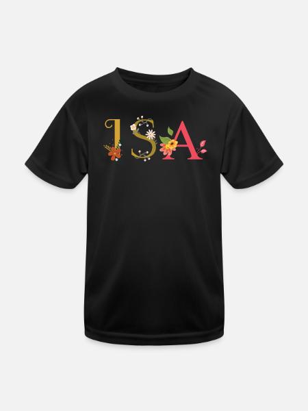 ISA Name mit Blumen geschmückt - Kinder Funktions-T-Shirt - Schwarz - Vorne