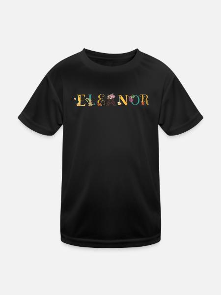 ELEANOR Name Art With Flowers Embroidered - Kids Functional T-Shirt - black